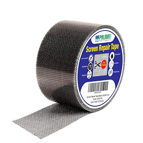 PALMAT - Fliegengitter-Reparaturset - Für Insektenschutznetz, Flickt und Deckt Löcher und Risse sofort ab, Wasserdicht, Hitzebeständig, Für Außen- und Innenbereich, 5 x 200 cm (Schwarz) von PALMAT