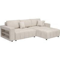 Ecksofa mit Schlaffunktion aus Chenille-Stoff 3-Sitzer - "Trocadero" - Creme Ecksofa mit Schlaffunktion aus Chenille-Stoff 3-Sitzer - "Trocadero" - Creme von PALOZI SOFA
