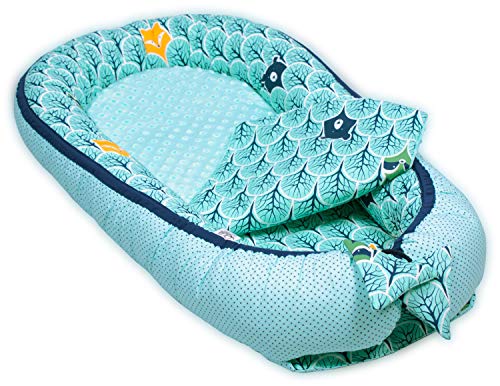 PALULLI Babynest, multifunktionales Kuschelnest mit Weiches zusätzlicher Matratze, Kokon, Nestchen, Babybett, Reisebett für Neugeborene, 100% Baumwolle Oeko-TEX, HERGESTELLT IN DER EU (Mint Forest) von PALULLI