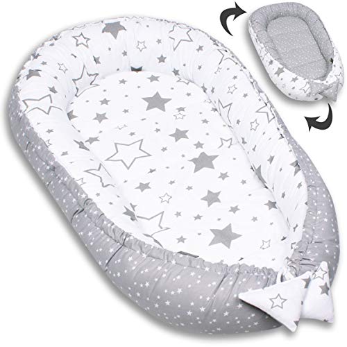 PaLulli Babynest Babynestchen 50x90 cm Babykokon, 2seitig, 100% Baumwolle, Nestchen für Babybett, Kuschelnest, Kissen, Reisebett für Baby und Säuglinge (Sterne A) von PaLulli