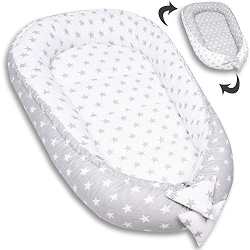 PaLulli Babynest Babynestchen 50x90 cm Babykokon, 2seitig, 100% Baumwolle, Nestchen für Babybett, Kuschelnest, Kissen, Reisebett für Baby und Säuglinge (Sterne E) von PaLulli