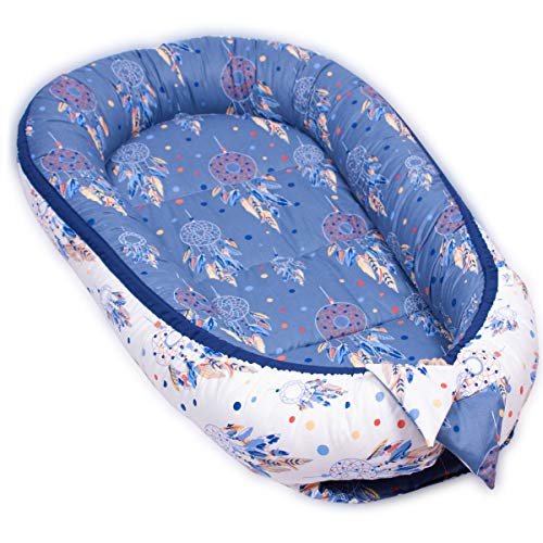 PaLulli Kuschelnest 2-seitig Babynest Babynestchen Baby Nest Nestchen Reisebett Wickelauflage Kuschelbett, Kokon Kokon für Babybett - Babys und Säuglinge, 100% Baumwolle Oeko TEX (Traumfänger) von PaLulli