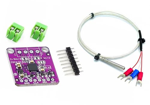 PAMEENCOS 1 Set MAX31865 PT100/PT1000 RTD 3,3/5 V Temperatur-Thermoelement Sensor Verstärkerplatine Temperaturdetektor Modul mit -50 bis 200 °C 0,5 m 3 Drähte PT100 RTD Sensor Sonde von PAMEENCOS