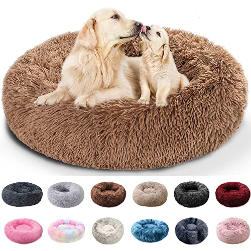 PAMEENCOS Hundebett Katzenbett Flauschig Rund 100 cm Donut Kuscheliges Hundekissen Hundekorb Waschbar Heimtierbedarf Für Kleine Mittelgroße Und Große Hunde (Diameter 90cm,B) von PAMEENCOS