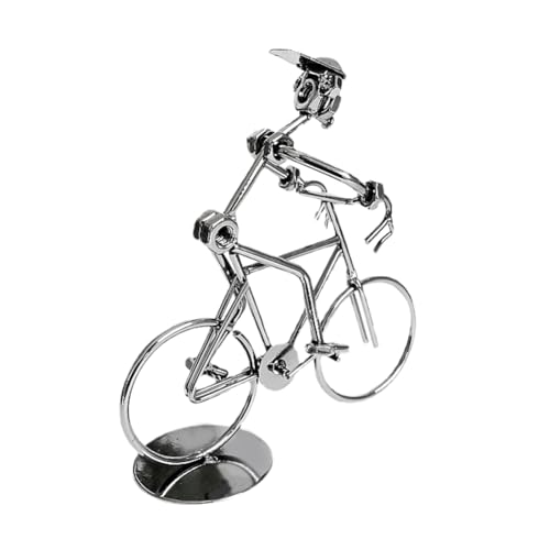 PAMENET Silbernes Retro-Fahrradmodell Aus Eisenkunstmetall-Fahrradverzierung - eine Statue Eines Mannes, der EIN Fahrrad Fährt, Als Dekoration für Zuhause, Bibliothek oder Schreibtisch von PAMENET