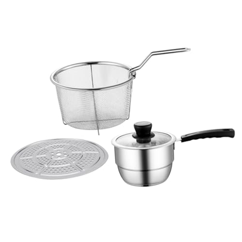 PAMINGONO 1 Satz Bratpfanne edelstahltopf edelstahlpfanne fritiertopf suppenkocher induktions pfanne -Topf Fritteusen Airfryer Camping-Pfanne praktischer Dampfgarer Rostfreier Stahl von PAMINGONO