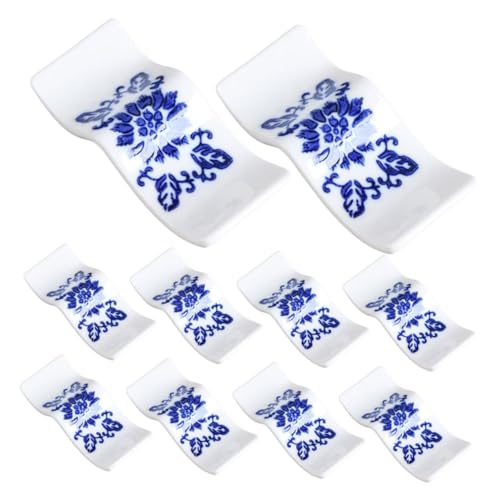 PAMINGONO 10 Stück Stäbchen und Löffelhalter Löffelständer Essstäbchenhalter Geschirrständer Löffelruhe zum Kochen ruhen Küchenutensilienregal Stäbchenresthalter Keramik Blau von PAMINGONO