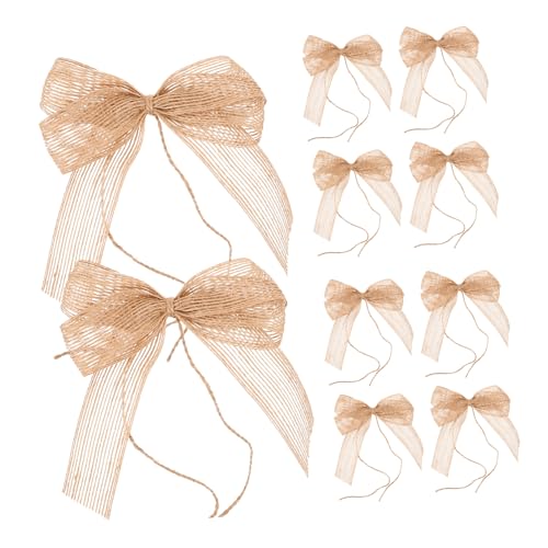 PAMINGONO 10 Stück Teiliges Handgefertigtes Schleifen deko Jutestoff Rustikale Weihnachtsbaum Kranzschleifen Kompakte Langlebige Weihnachtsdeko für Tür Treppengeländer Kamin von PAMINGONO