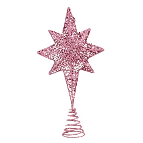 PAMINGONO 8 Spitzen Stern Baum Topper Weihnachten Decor Eisen Made 16x30cm Rosa Party Baum Ornament von PAMINGONO