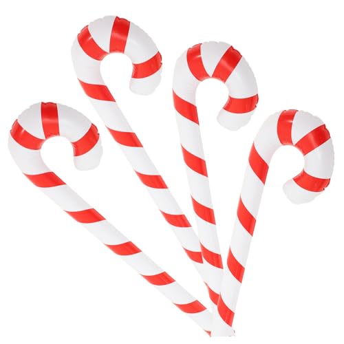 PAMINGONO 4 Stück Aufblasbare Zuckerstangen Deko Teiliges PVC Weihnachtsdeko Gestreift Handlich Langlebig für Kindergeburtstag und Xmas Party Familienfeier Indoor Outdoor von PAMINGONO