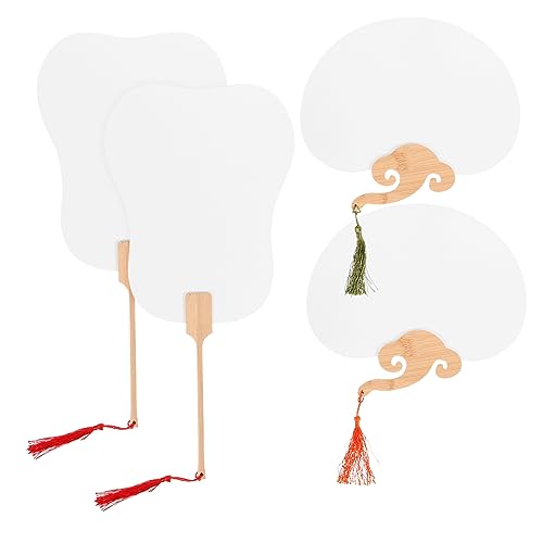PAMINGONO 4 Stück Blank DIY Handfächer aus Dickem Xuan Papier Beidseitig Beschreibbar Lange Griffe Geeignet für Malerei Kalligraphie Kreative Gestaltung und Geschenkideen von PAMINGONO