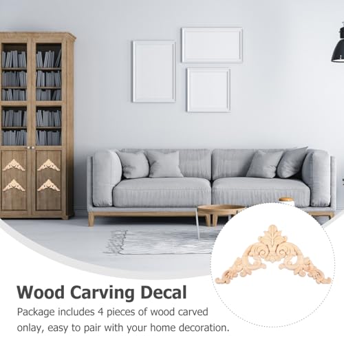 PAMINGONO 4 Stück Teiliges Holzornamente aus Holz Geschnitzt Unbemalt Klassische Möbeldekoration für Türen Schränke Wohnzimmer Handgefertigte Holzapplikationen für Wohnraumgestaltung von PAMINGONO
