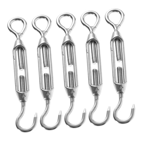 PAMINGONO 5 Stück Edelstahl Spannschloss mit Haken und Öse Langlebiger Drahtseilspanner mit Präziser Zugmechanik für Kabelspannung Sonnensegel Zaun und Zelt Installation von PAMINGONO