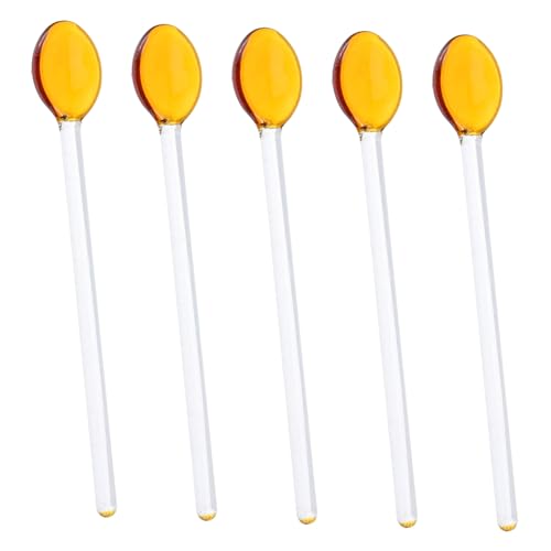 PAMINGONO 5 Stück Lange Hitzebeständige Glasspoons Teiliges für Kaffee Tee und Desserts Ergonomischer Griff für Zuhause Restaurants und Cafés von PAMINGONO