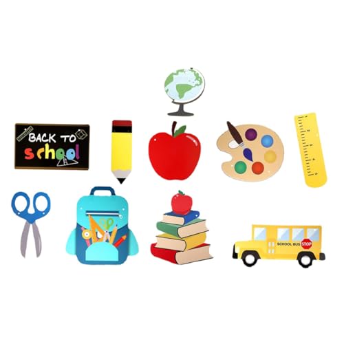 PAMINGONO 9 Stück Teiliges Back To School Banner Bunte Klassenzimmer Wanddekoration Leichte Wiederverwendbare Schulanfang Hängeschilder mit Klaren Druckmustern für Schulstart Party von PAMINGONO