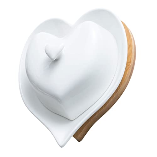 PAMINGONO Butterdose Keramik Herzform mit Bambusgriff Butterplatte mit Basis für Küche und Haushalt Elegant und Langlebig Bpa frei von PAMINGONO