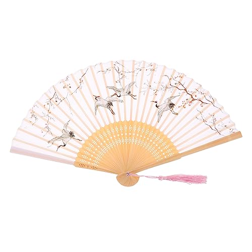 PAMINGONO Eleganter Faltbarer Holz-handfächer für Hochzeit Vintage Chinesischer Fächer Leicht und Langlebig Vielseitig als Geschenk Dekoration Tanz Requisite Weiß von PAMINGONO