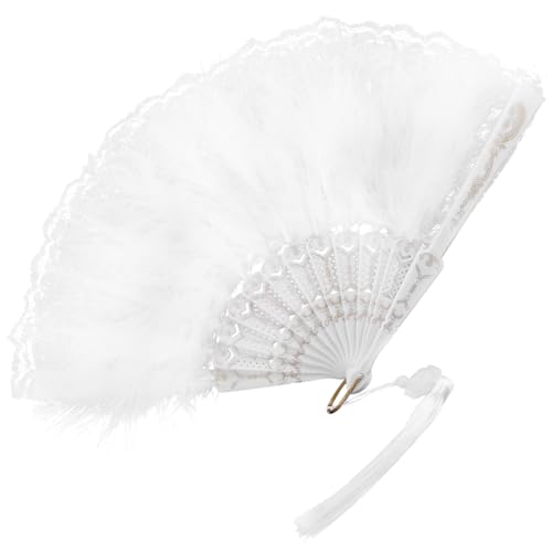 PAMINGONO Faltbarer Handfächer Damen Spitzenfächer mit Federdesign Vintage Klappbar Leicht für Tanz Performance Fotografie Sommer Reise von PAMINGONO