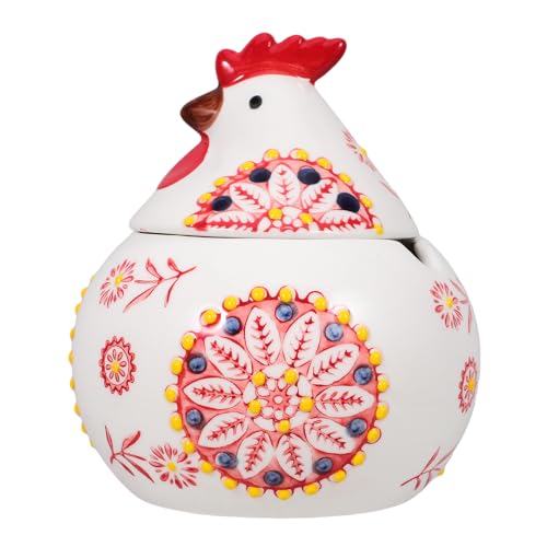 PAMINGONO Keksdose Im Vintage-stil Mit Hahn Und Deckel Keramik Hühnerform Aufbewahrungsbehälter Für Snacks Dekoratives Küchenzubehör Für Ostern Weihnachten Erntedankfest von PAMINGONO