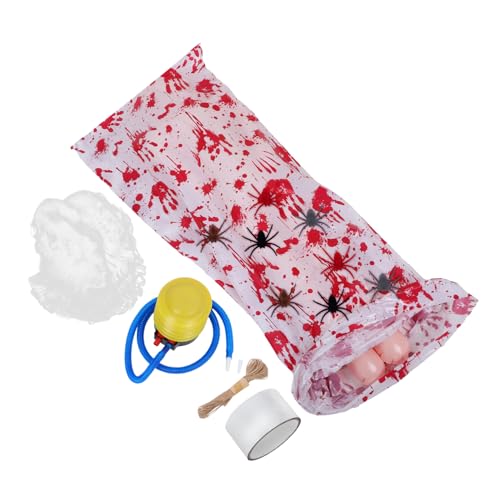 PAMINGONO Halloween Aufblasbares Leichnam Deko Set Gruselige Tote Opfer Dekoration mit Fake Spinnweben und Spinnen für Outdoor Halloween Party von PAMINGONO