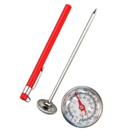 PAMINGONO Milchthermometer grillfleisch thermometer Küchenthermometer Fleischthemerter Fleischthermometer kitchen thermometer Lebensmittelthermometer aus Edelstahl Kaffee-Thermometer rot von PAMINGONO