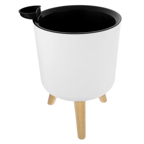 PAMINGONO Moderner Blumentopf Mit Holzständer Großer Pflanztopf Für Zuhause Ideal Für Wohnzimmer Und Schlafzimmer Weißer Übertopf Mit Innentopf Stilvolle Pflanzenständer Für Innen Und von PAMINGONO