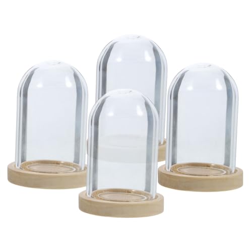 PAMINGONO Schaukasten Vitrine 4 Sets Konservierte Glasdeckel Kleine Vitrine Klare Glasglocke Lichterkette Kuppel Miniatur Kuppel Cloche Matches Cloche Rosenglobus Sojawachs Cloche Matching Cloche Holz von PAMINGONO
