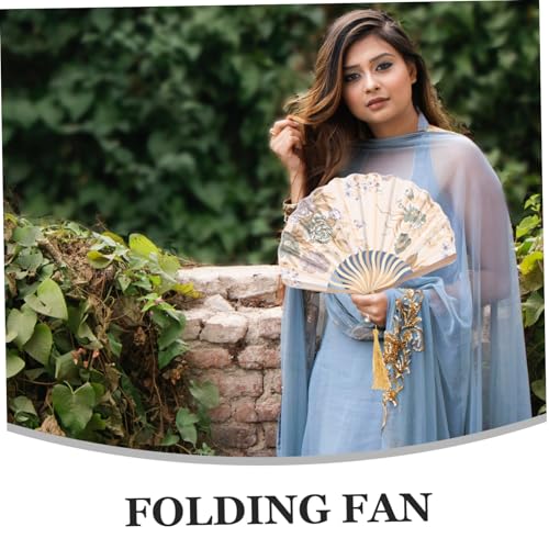PAMINGONO Vintage Faltbarer Handfächer mit Blumenmuster Eleganter Chinesischer Handfächer für Damen Tragbar und Dekorativ für Bühne Tanz und Heimdekoration Goldfarben von PAMINGONO