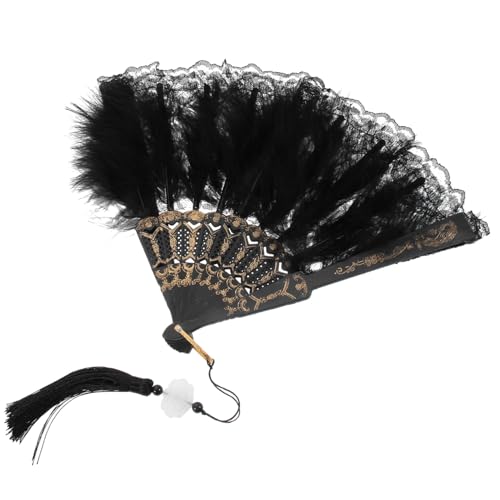 PAMINGONO Vintage Federfächer Faltbarer Handfächer mit Quaste Eleganter Tanzfächer für Kostümparty Cosplay Hochzeit Dekoration und Sommer Kühlung von PAMINGONO