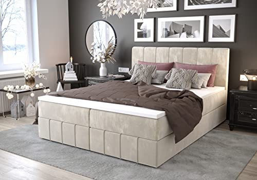 PAMIR24 Boxspringbett Polsterbett mit Bonell-Matratze, Bettkasten, Topper, Kopfteil BAHAM (Creme, 180x200cm) von PAMIR24