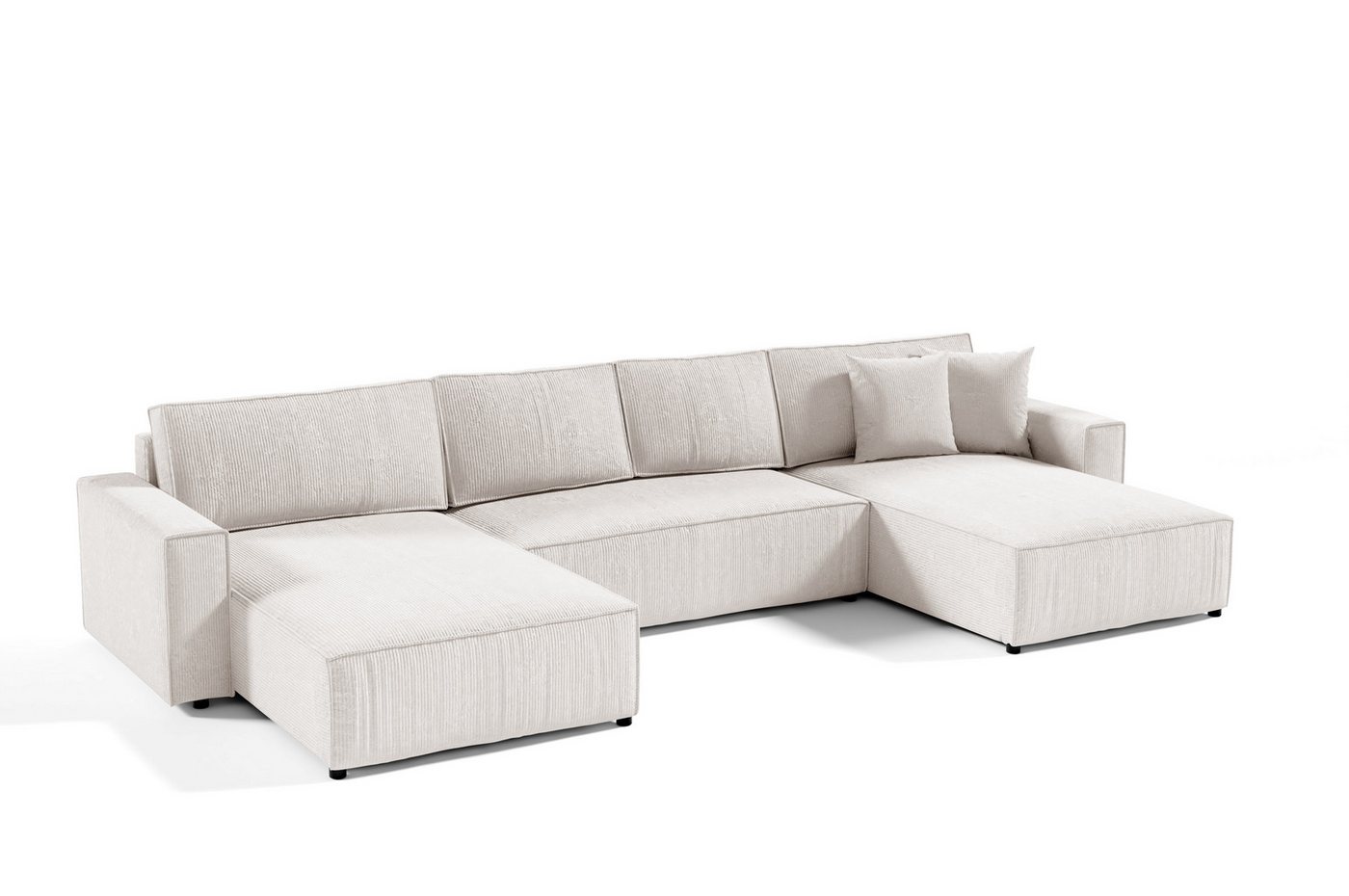 PAMIR24 Ecksofa POSO Ecksofa 344x140cm U-Form Schlafsofa und Bettkasten Cord-Stoff von PAMIR24