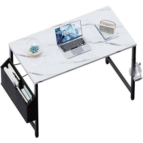 PAMRAY 80x40cm Schreibtisch Computertisch für kleine Räume mit Aufbewahrungstasche, Home Office Arbeitstisch mit Kopfhörerhaken, Kleiner Bürotisch Studie pc Tisch von PAMRAY