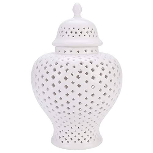 JIANCNGU Traditionelle Keramik Vase Chinesische Laterne Weiß Vasen Gitter Gravur und Deckel, Karthagische Porzellanlaterne Blumenvasen Moderne Hohl Dekovase für Wohnzimmer Hochzeit von JIANCNGU