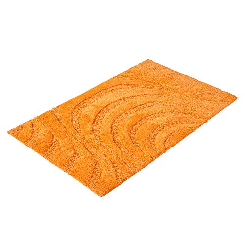 PANA® Badematte mit Wellenmuster (60 x 100 cm) • Hochwertiger Badteppich aus 100% Baumwolle • Waschbarer und saugstarker Duschvorleger • Rutschfester Badezimmerteppich • Farbe: Orange von PANA
