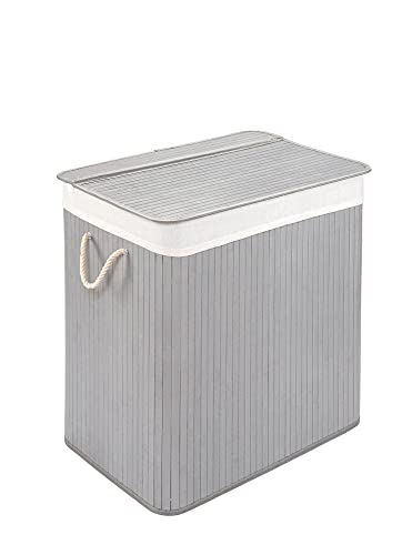 PANA ECO Bambus Wäschekorb mit Deckel • Wäschebox Holz Wäschesack • Faltbarer Wäschesammler • Badezimmer Wäschetruhe • 100% Bambus • Farbe: Grau • Größe: 72L (40 x 30 x 60 cm) von PANA