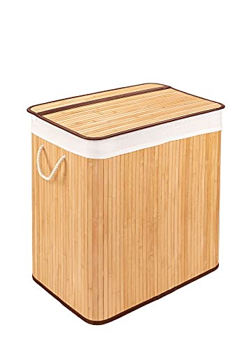 PANA®ECO Bambus Wäschekorb mit Deckel (104 L) • Wäschebox mit herausnehmbaren Wäschesack • Faltbarer Wäschesammler • Badezimmer Wäschetruhe • 100% Bambus • Farbe: Natur (52x32x63 cm) von PANA