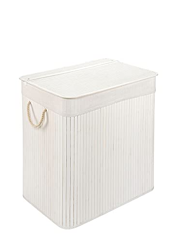 PANA ECO Bambus Wäschekorb mit Deckel • Wäschebox Holz Wäschesack • Faltbarer Wäschesammler •I Badezimmer Wäschetruhe • 100% Bambus • Farbe: Weiss • Größe: 104L (52 x 32 x 63) von PANA