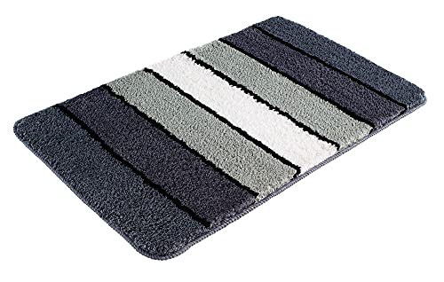 PANA® Flauschige Hochflor Badematte (60 x 100 cm) • Badteppich aus weichen Mikrofasern • Badvorleger Mikrofaser • rutschfest und waschbar • Saugfähiger Duschvorleger • Farbe: Grau von PANA