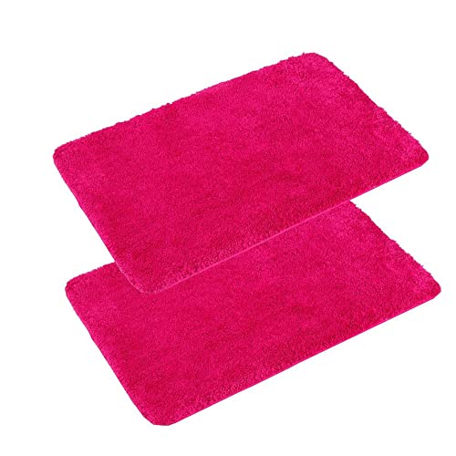 PANA® 'Florenz' Badteppich Set (2er Pack / 50 x 80 cm) • Flauschige Duschvorleger für Badezimmer und WC • Waschbare und rutschfeste Badematten • Badematten Set • Farbe: Fuchsia von PANA