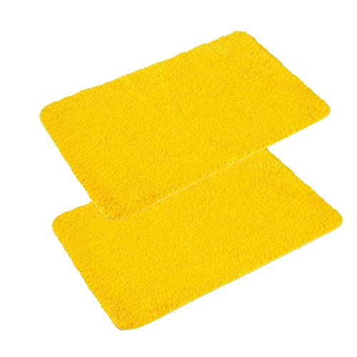 PANA® 'Florenz' Badteppich Set (2er Pack / 50 x 80 cm) • Flauschige Duschvorleger für Badezimmer und WC • Waschbare und rutschfeste Badematten • Badematten Set • Farbe: Gelb von PANA