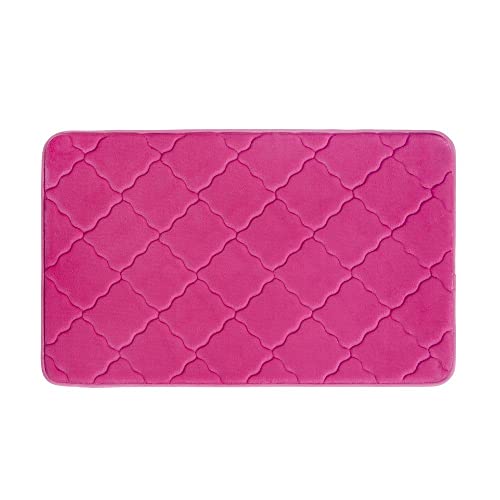 PANA® Memoryschaum Badematte mit Flanell Bezug (50 x 80 cm) • Weicher Badteppich • Waschbare Weichschaummatte für Bad und Dusche • Duschvorleger für Badezimmer • Farbe: Fuchsia von PANA