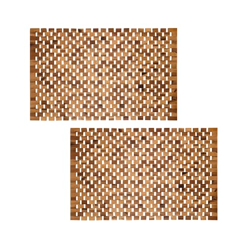 PANA®ECO Badematte Holz • Fußmatte 100% Akazienholz • Badvorleger Holz rutschfest • Holzmatte aus Echtholz • Natürlicher Badvorleger • Fußmatte Natur • Größe: 40 x 60 cm (2er Pack) von PANA