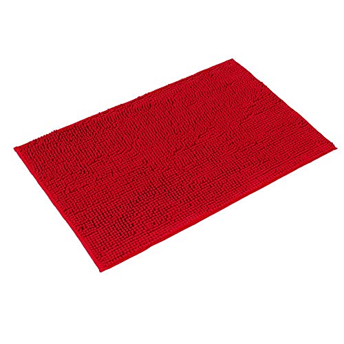 PANA Chenille Badematte in versch. Farben und Größen • Badteppich aus weichen Fasern - rutschfest & waschbar • Duschvorleger 50 x 80 cm • Farbe: Rot von PANA