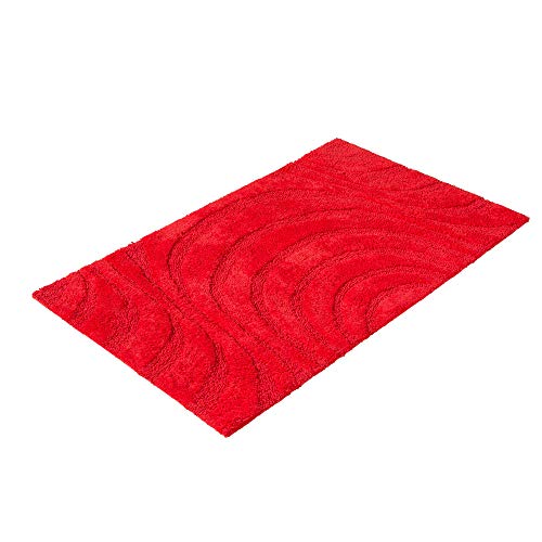 PANA Badematte mit Wellenmuster • Duschvorleger • 100% Baumwolle Badteppich • Ökotex Zertifiziert • waschbar • saugstark • Größe: 60x100cm • Farbe: Rot von PANA