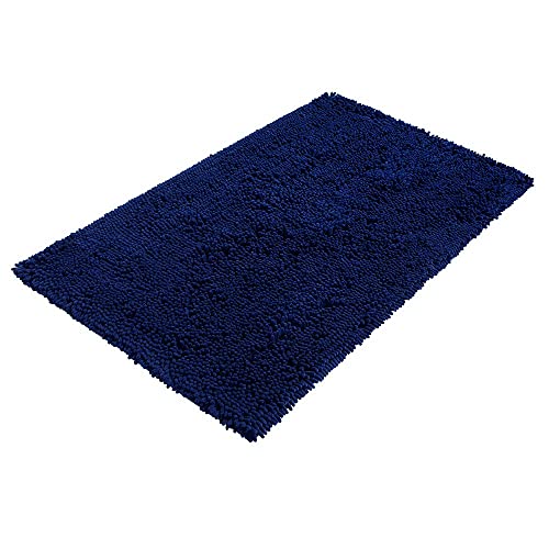 PANA Bologna Chenille Badematte in versch. Farben • Badteppich aus weichen Fasern - rutschfest & waschbar • Badematte • Rutschfester Badezimmerteppich • Duschvorleger 60 x 100 cm • Farbe: Blau von PANA
