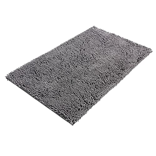 PANA® Bologna Chenille Badematte (60 x 100 cm) • Badvorleger aus weichen Mikrofasern • Badteppich rutschfest & waschbar • Saugfähiger Duschvorleger • Badezimmerteppich • Farbe: Grau von PANA