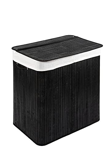 PANA®ECO Bambus Wäschekorb mit Deckel (72 L) • Wäschebox mit herausnehmbaren Wäschesack • Faltbarer Wäschesammler • Badezimmer Wäschetruhe • 100% Bambus • Farbe: Schwarz (40x30x60 cm) von PANA