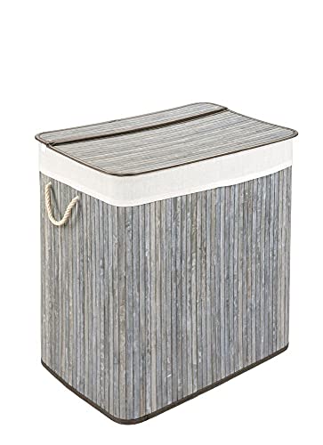 PANA ECO Bambus Wäschekorb mit Deckel • Wäschebox Holz Wäschesack • Faltbarer Wäschesammler • Badezimmer Wäschetruhe • 100% Bambus • Farbe: Stone Grau • Größe: 72L (40 x 30 x 60 cm) von PANA