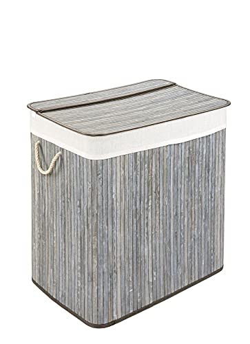 PANA®ECO Bambus Wäschekorb mit Deckel (72L) • Wäschebox mit herausnehmbaren Wäschesack • Faltbarer Wäschesammler • Badezimmer Wäschetruhe • 100% Bambus • Farbe: Stone Grau (40x30x60cm) von PANA