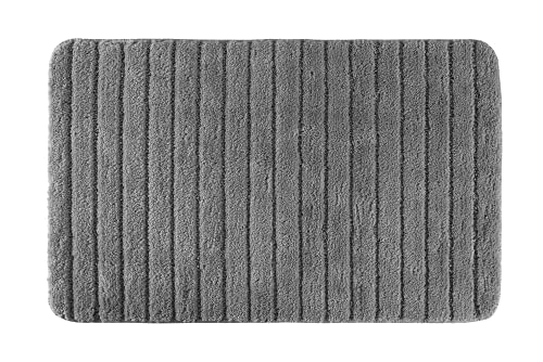PANA® Weiche Badematte (50x80 cm) • Badematte rutschfest mit Streifen-Design • Badezimmerteppich als Duschvorleger für Dusche, Badewanne, WC-Vorleger • Farbe: Anthrazit von PANA